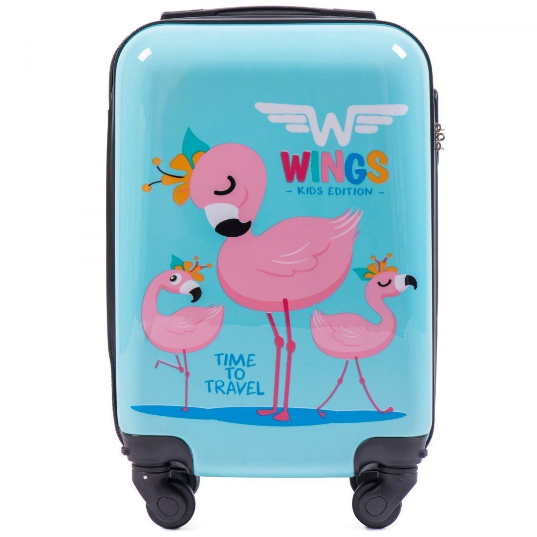 Валіза дитяча на 4 колесах Wings Jay Flamingo (Фламінго) блакитна міні