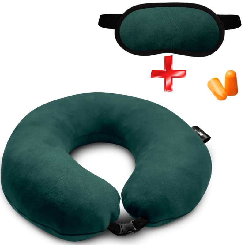 Подушка Coverbag для подорожей зелена + маска для сну