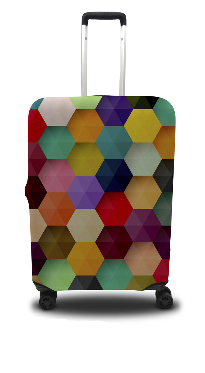 Чохол для валізи Coverbag шестикутник M жовто-рожевий