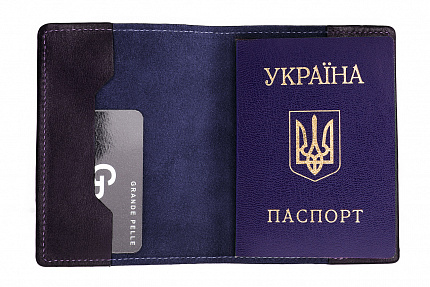 Шкіряна обкладинка на паспорт Grande Pelle 140х100 мм глянцева шкіра синій