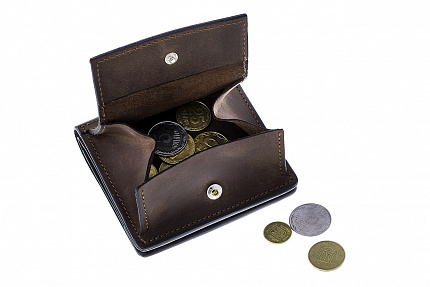 Портмоне з монетницею Grande Pelle Lettera 100х100х20 мм матова шкіра шоколад