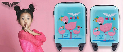 Валіза дитяча на 4 колесах Wings Jay Flamingo (Фламінго) блакитна міні