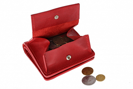 Портмоне з монетницею Grande Pelle Lettera 100х100х20 мм глянцева шкіра червоний