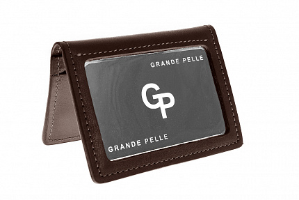 Обкладинка на ID паспорт автодокументи права Grande Pelle 100х70х10 глянцева шкіра шоколад